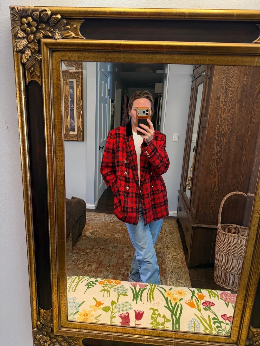 Vintage Charter Club Red Tartan and Black Plaid Blazer